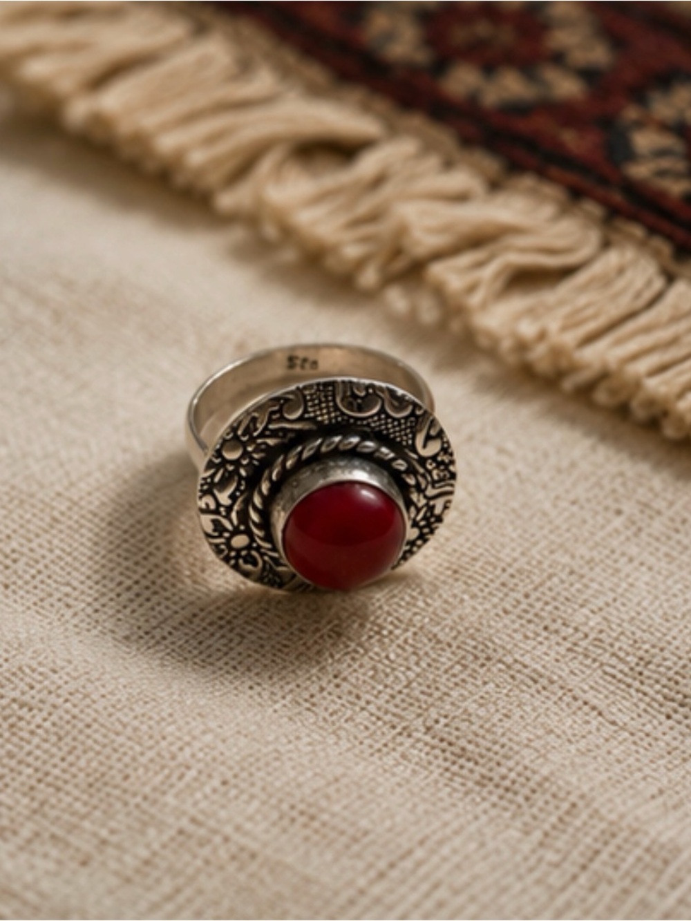 Sterling Silver Boho Red Stone Statement Ring - Picture 3 of 3